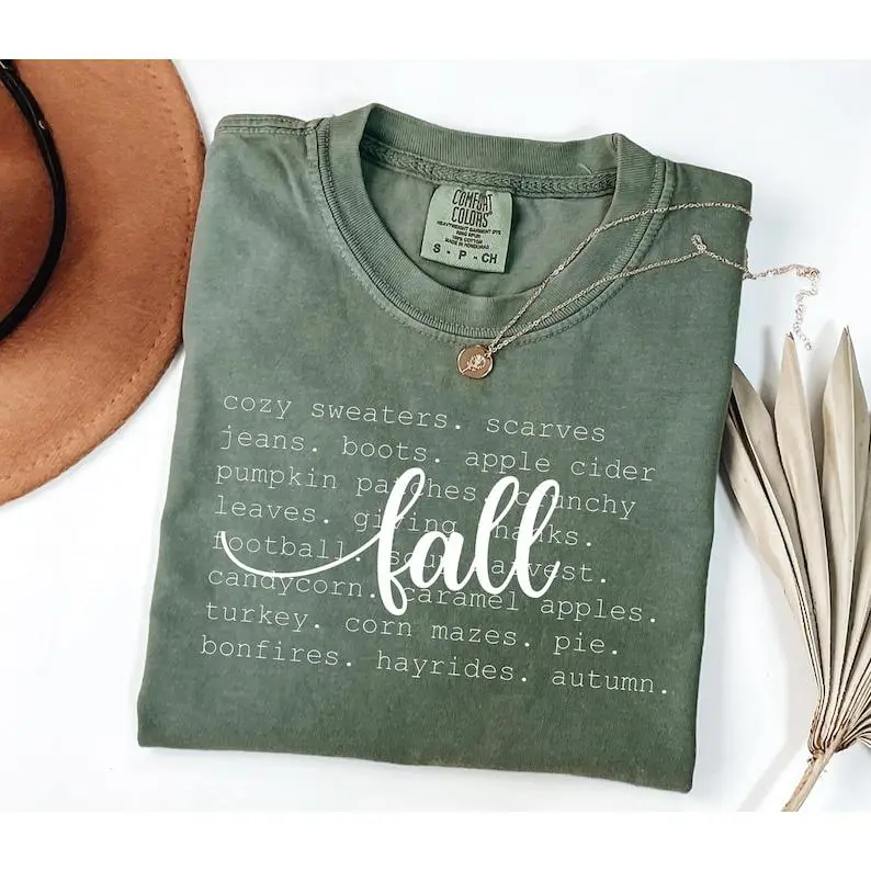 Embroidered  ® Trendy Fall T-Shirt, Cute Fall Word Shirt, Pumpkin Season Shirt, Cute Women Fall Gift