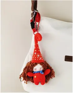 Huggli Handmade Crochet Witch Doll Keychain, Red Hat Bag Charm with Carabiner for Backpacks, Purses & Keys