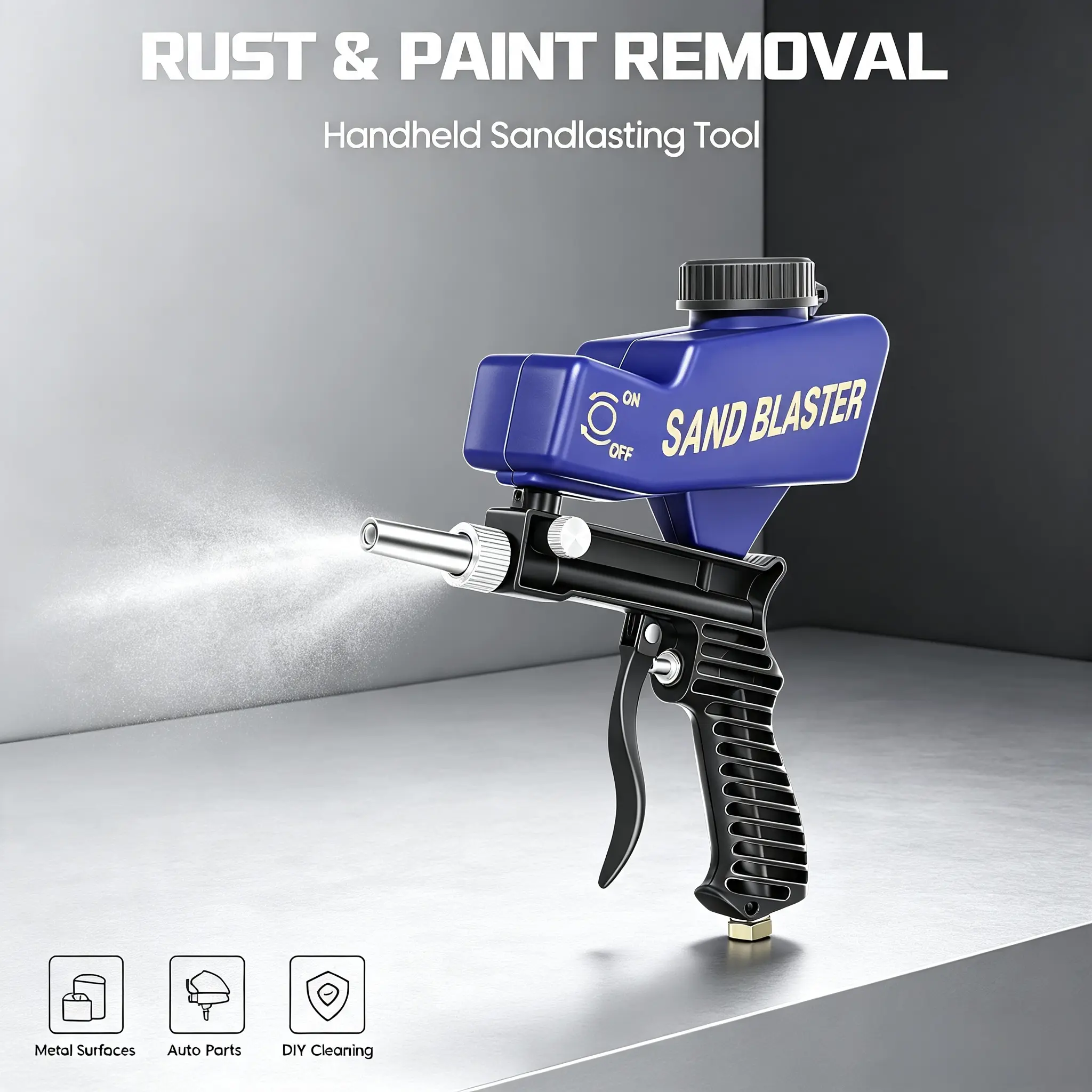 Portable Sand Blaster Gun, Handheld Pneumatic Sandblasting Gun with Adjustable Flow, Air Sandblaster for Rust Removal, Paint Stripping, Surface Cleaning