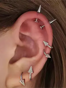 4pcs Stainless Steel S-Shaped Cartilage Earrings, Minimalist Punk Style Ear Studs, 16G 1.2mm