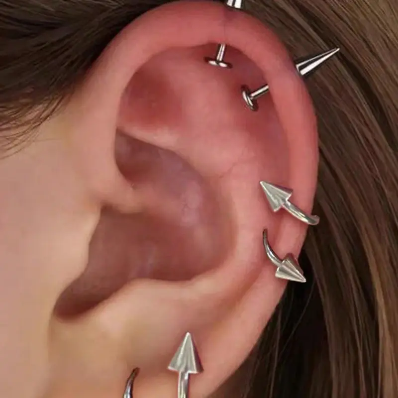 4pcs Stainless Steel S-Shaped Hypoallergenic Cartilage Earrings, Minimalist Punk Style Ear Studs, 16G 1.2mm, Cartilage Earring Set, Earrings Jewelry