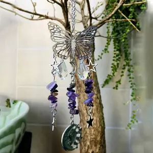 Butterfly Shape Crystal Sun Catcher, Decorative Window Ornament, Hanging Yard & Balcony Decoration, No Power Needed, Perfect Gift for Family Friends