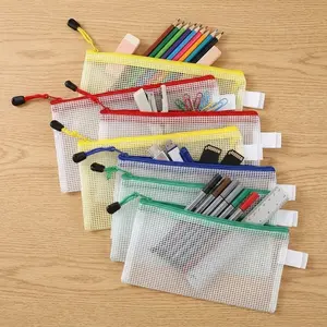 Transparent Mesh File Storage Bag, Waterproof Zipper Folder, Thick Plastic Organizer, Multi-Size Options, Reusable for Office Home School