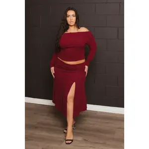 Plus Size Marilyn 2pc Sweater Set  - Burgundy