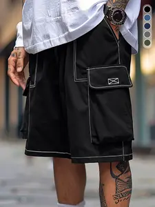 Men's Summer Casual Cargo Shorts Elastic Drawstring Waistband Multiple Pockets Visible Thread Design Regular Fit Mid Rise Non Stretch Fabric Wrinkle Resistant Wear Resistant Fabric Vintage Workwear Style