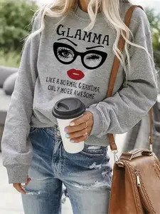 Women's Round Neck Long Sleeve Pullover Fitted Sweatshirt, Bold Letter Graphic Print Pattern, Casual Fashion Top, Spring & Fall Wear, Womenswear