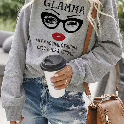 Women's Round Neck Long Sleeve Pullover Sweatshirt, Bold Letter Pattern, Casual Fashion Top, Spring & Fall Wear