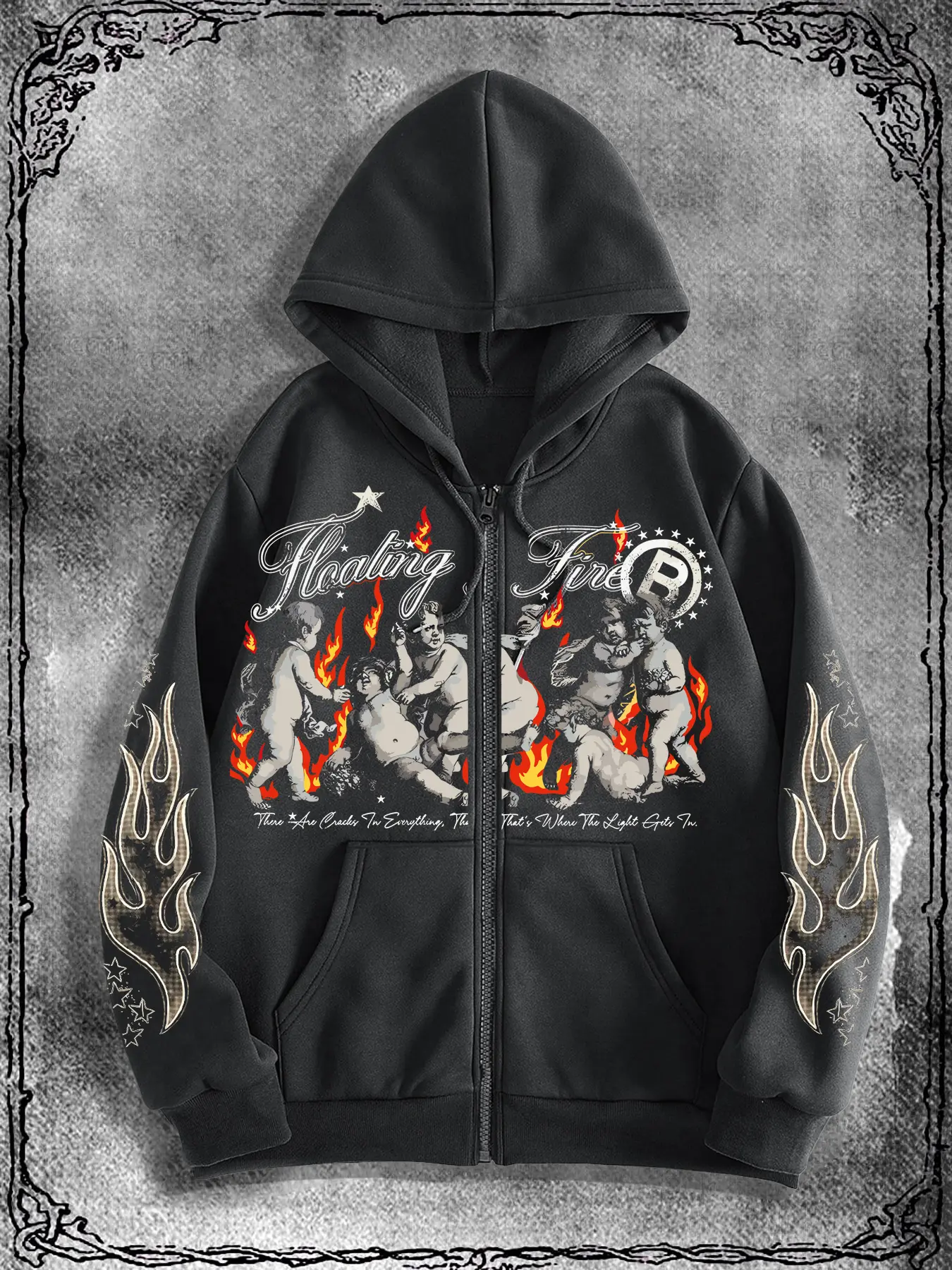 Men's Cupid Angel Print Zipper Hoodie, Fashion Street Style Hooded Sweatshirt for Casual Wear, Perfect Match for Trendy