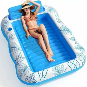 Inflatable Adult Pool Lounger Float - Large Beach Sun Tanning Floaty Raft Sunbathing Water Lounge Floaties Tub with Drink Holder - Blow Up River & Lake Suntan Floating Swimming Mattress Mat