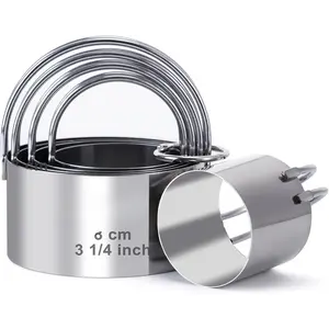 Biscuit  Set Round Cookie Cutters with Handle 5 count Stainless Steel Circle Professional Baking Dough Tools for Cake