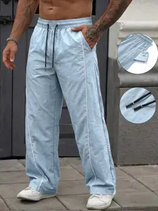 Men's Fashion Casual Sports Pants, Athleisure Bottoms, Striped Colorblock Design, Nylon Fabric, Lightweight Breathable, Perfect for Daily Wear, Hiking, Gift for Husband Boyfriend
