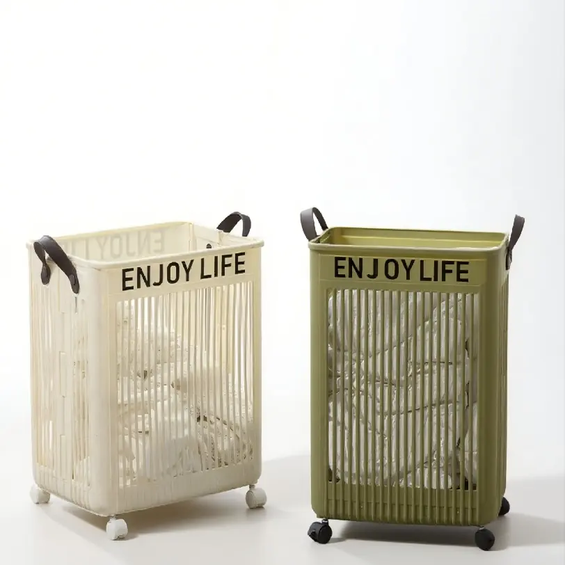 Foldable Laundry Hamper with Wheels - Rolling Collapsible Clothes ...