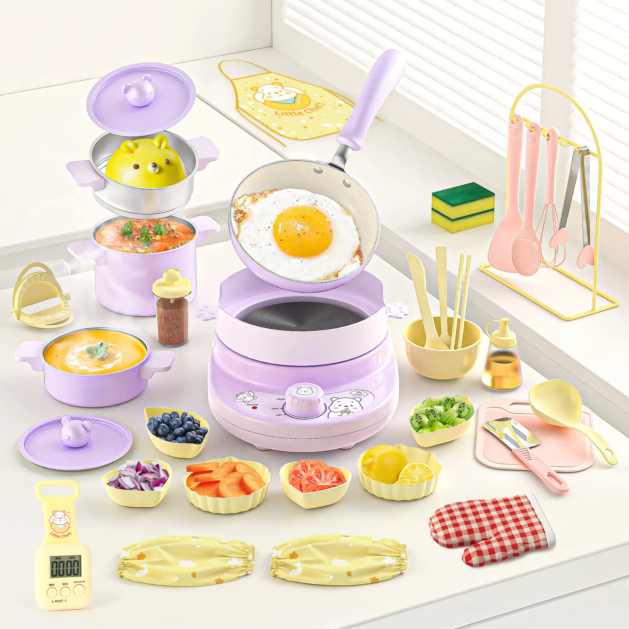 Kids Real Cooking Play Set with Multiple Colors Mini Kitchen & Safe Food-Making Knife Set for 7-12 Year Olds, Montessori Toy - Valentine’s Day Gift for Girls, Daughter/Granddaughter, Gifts For Girls