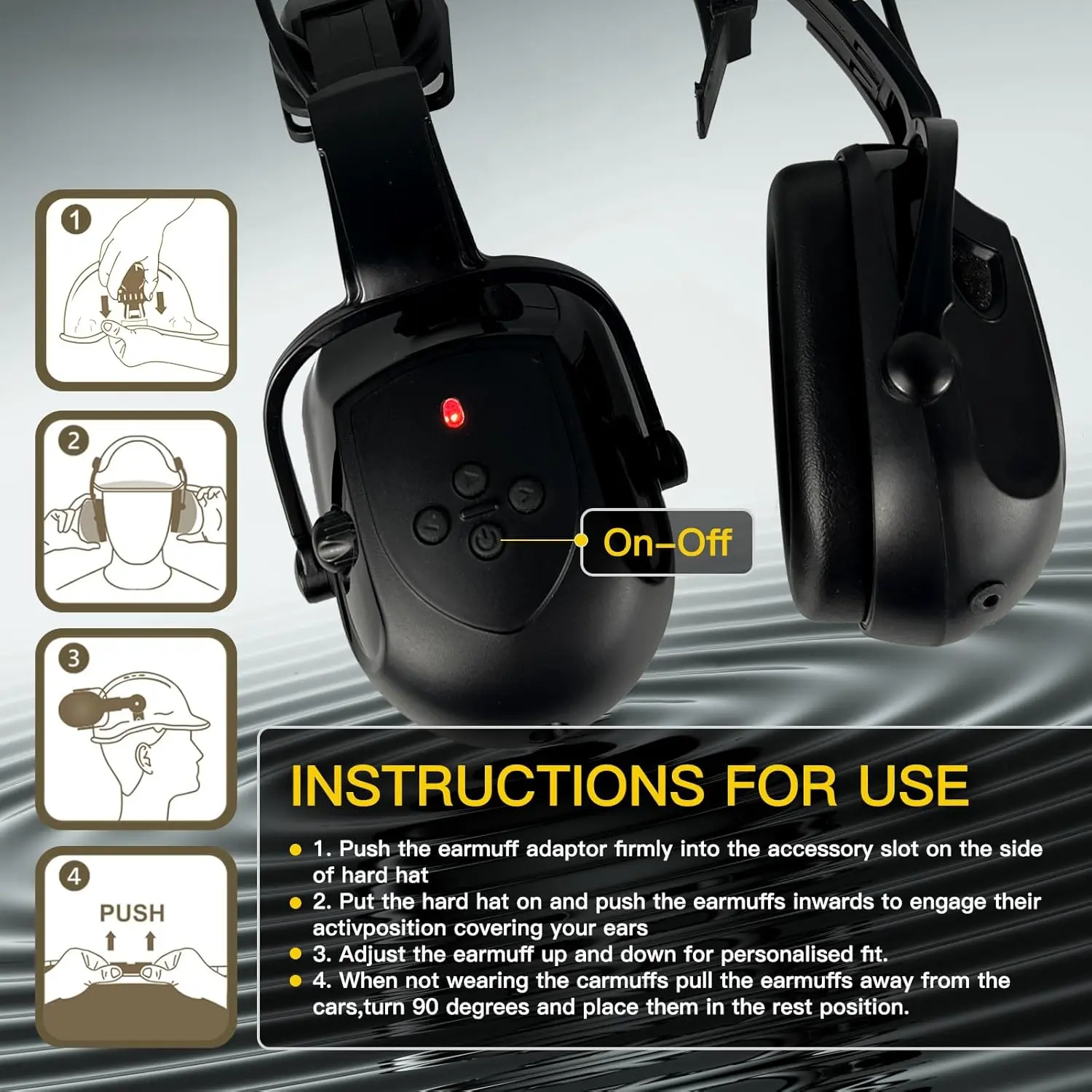 Vented Hard Hat with Visor and Bluetooth Ear Muffs, SNR 26dB Hearing Protection, Adjustable Suspension, Construction Safety Head Gear Vented Hard Hat with Visor and Bluetooth Ear Muffs, SNR 26dB Hearing Protection, Adjustable Suspension, Construction Safety Head Gear