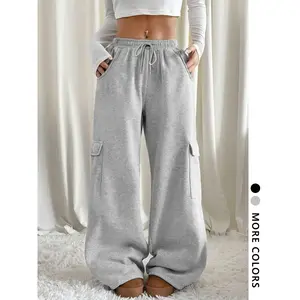 Women's Plain Pocket Sweatpants, Casual Streetwear Pants for Daily Wear, Ladies Bottoms for Fall & WinterPCSD