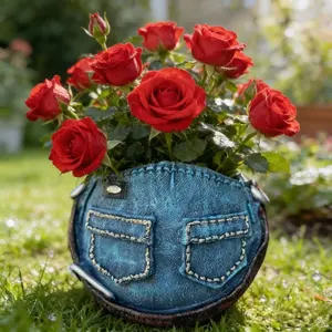 Cowboy Style Resin Flower Pot, Waterproof Durable Garden Planter, Balcony Courtyard Rose Plant Decor, Mimic Cowboy Pocket Design