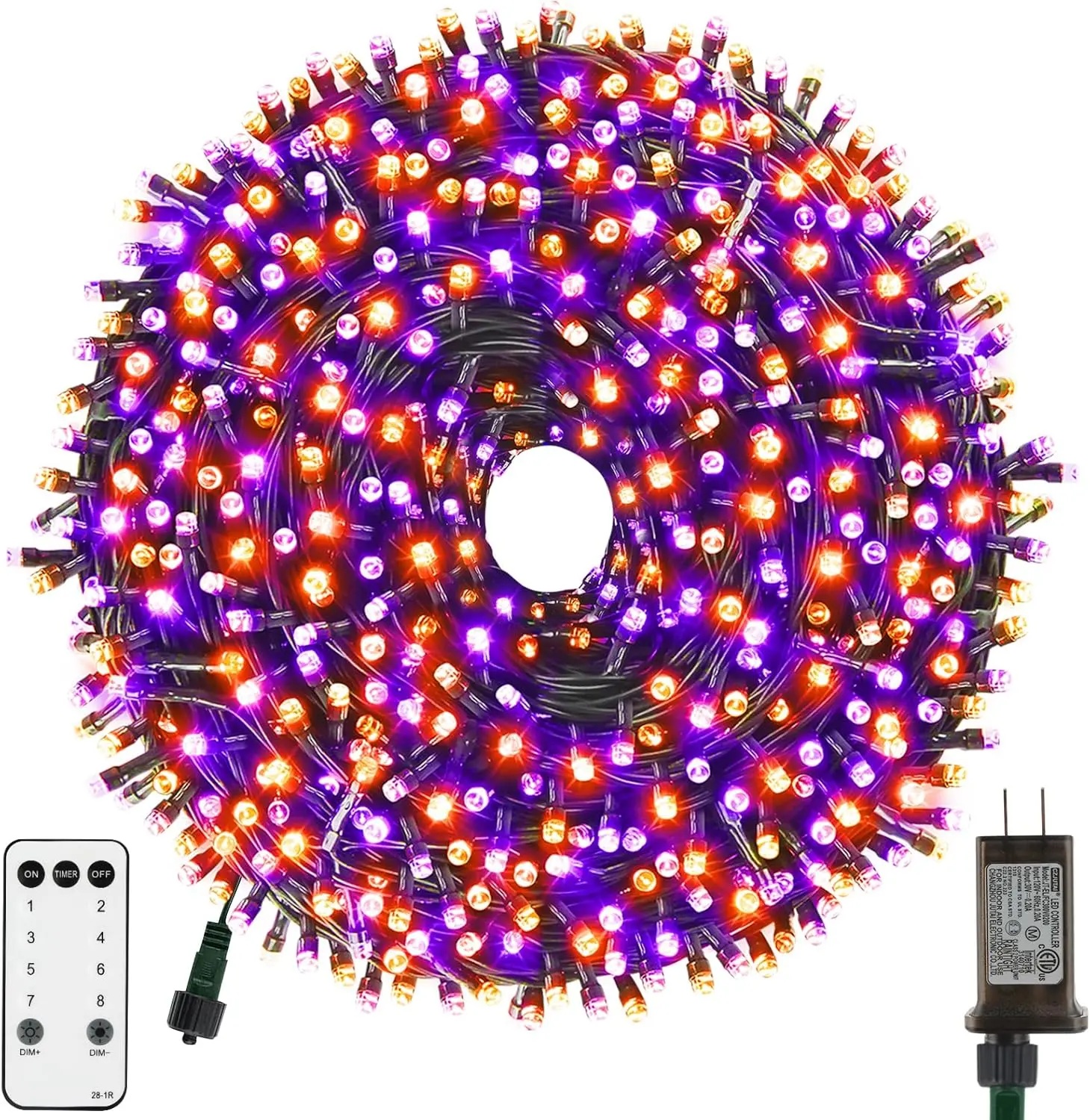 XTF2015 Color-Changing Halloween String Lights, 105ft 300 LED Orange Purple Lights with End-to-End Plug, Waterproof Indoor Outdoor Home Decoration for Bedroom Patio