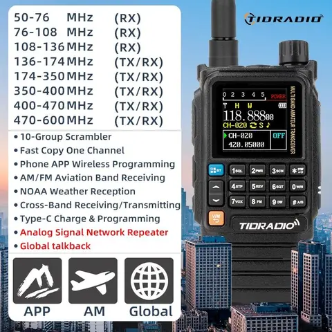 TIDRADIO H3 Plus HAM Radio Walkie Talkie - Upgraded Bluetooth, Air Band, Wireless Programming, Built-in Audio Speaker, Mobile Network Support, Global Intercom, Water-Resistant, Wireless Headsets Compatibility, Unlimited Finger PPT, Repeater Functionality