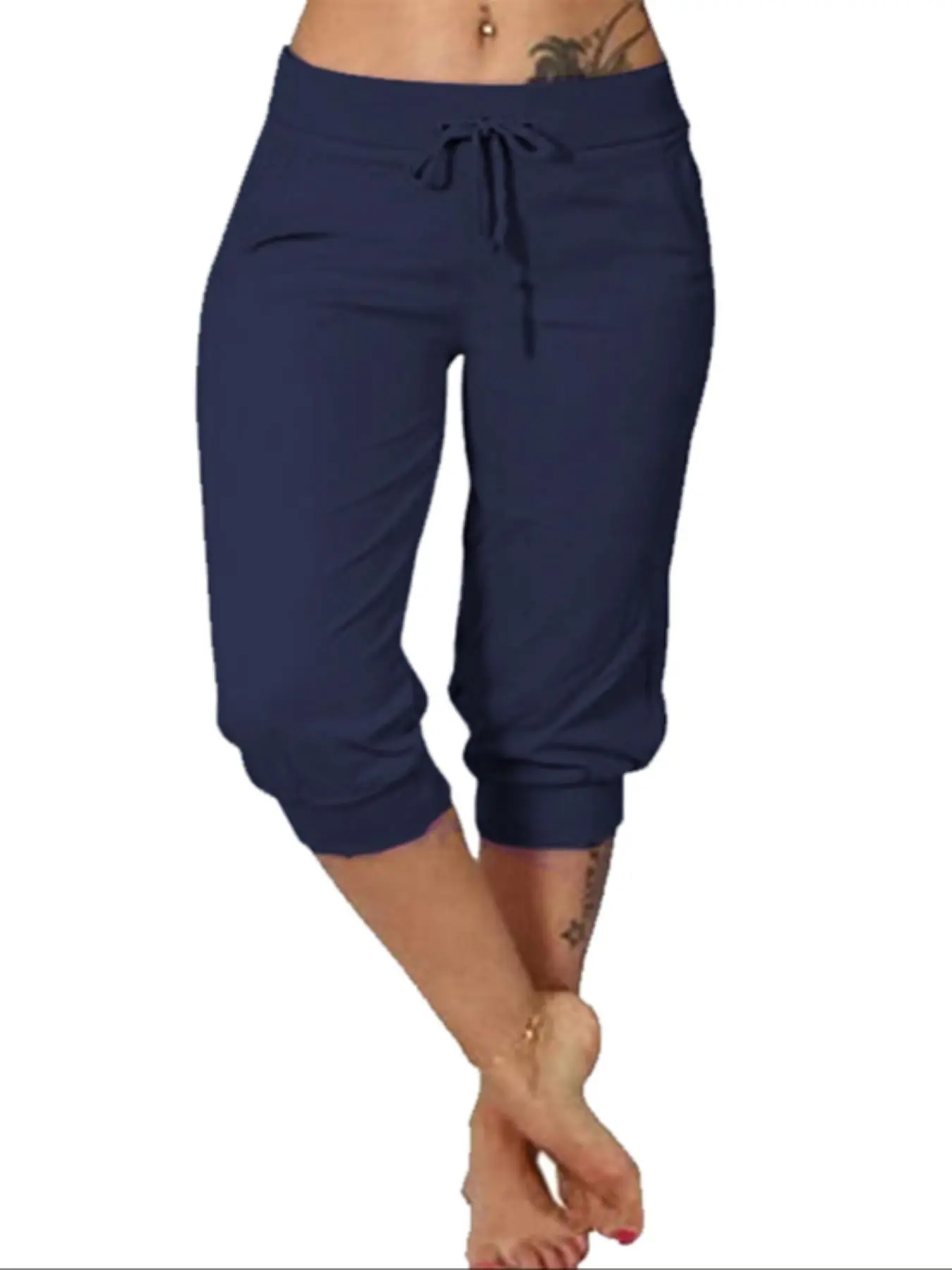 【Plus Size】 Solid Color Capri Pants, Casual Comfy Capri Trousers for Daily Wear, Women's Bottoms for Summer, Casual Outdoor Pants