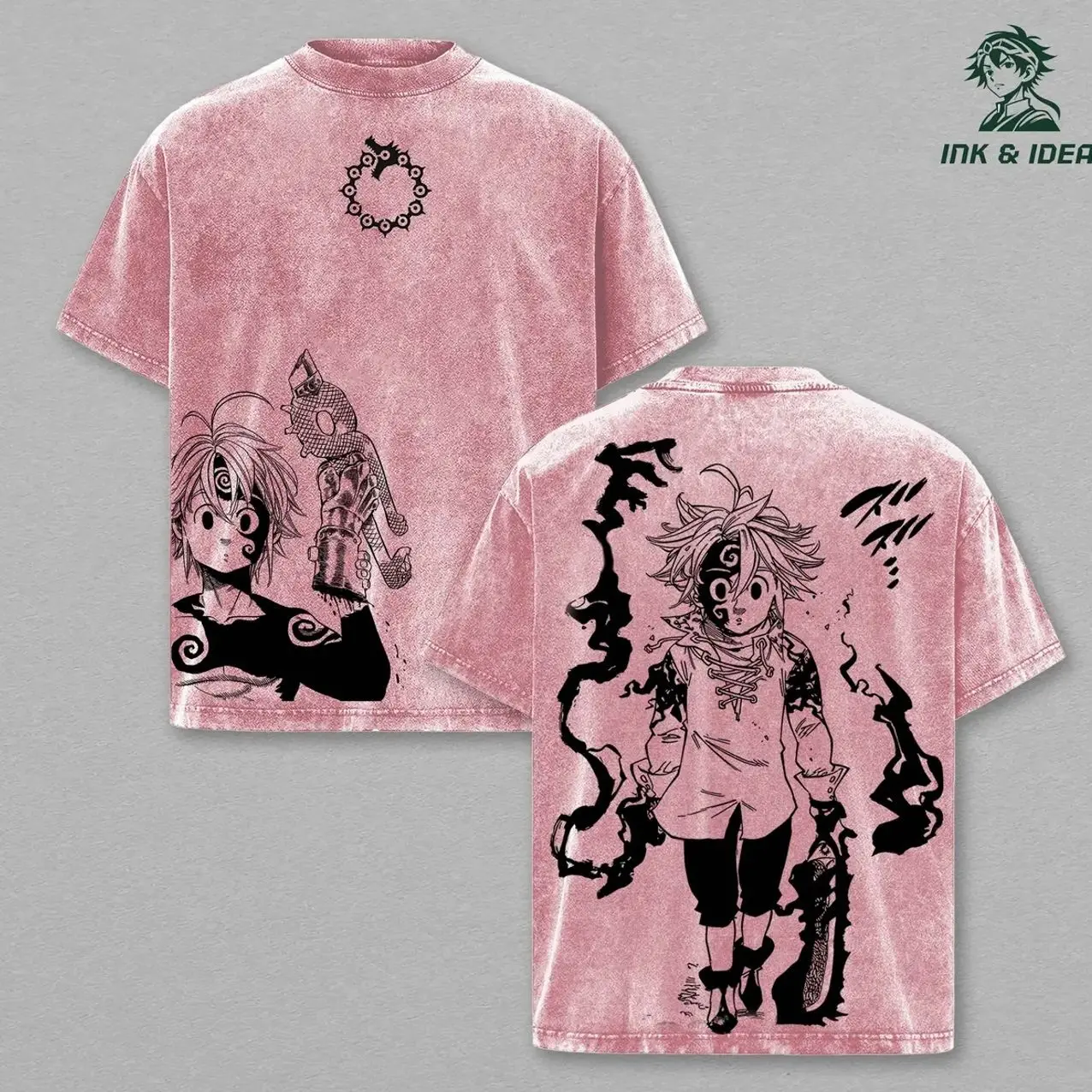 Meliodas Demon Form T-Shirt – Seven Deadly Sins Vintage Washed Oversized Anime Tee, Heavy Cotton Double Printed Graphic, Dark Aura Retro Streetwear Top, Unisex Gift for Anime & Manga Fans 4CW