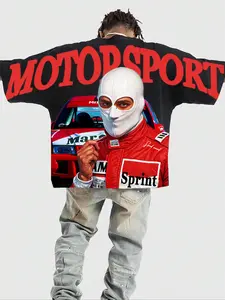 Men's Race Car Print Round Neck Tee, Menswear Regular Fit Casual Streetwear Short Sleeve T-shirt for Summer, Men's Top for Daily Wear