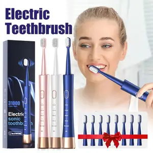 Electric Toothbrush, 1 Box Rechargeable Sonic Toothbrush with 8 Counts Replacement Brush Heads, Portable Toothbrush for Home & Travel