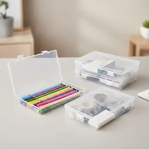 4pcs Transparent Stationery Box, Rectangular Plastic Clear Tool Parts Small Box, Mobile Phone Mask Fishing Tackle Storage Box, Stationery Organizer Box, Home And Office Supplies, Table Organizers, etc.