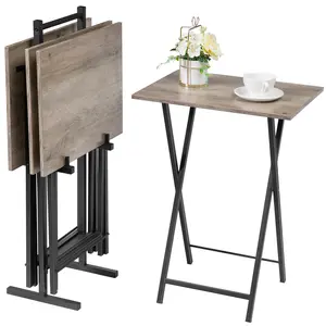 HOOBRO Set of 4 Snack Table for Small Place Eating at Couch, Folding TV Tray Tables, TV Trays with Storage Rack, Easy Assembly, Greige and Black#springtok #SummerVibes