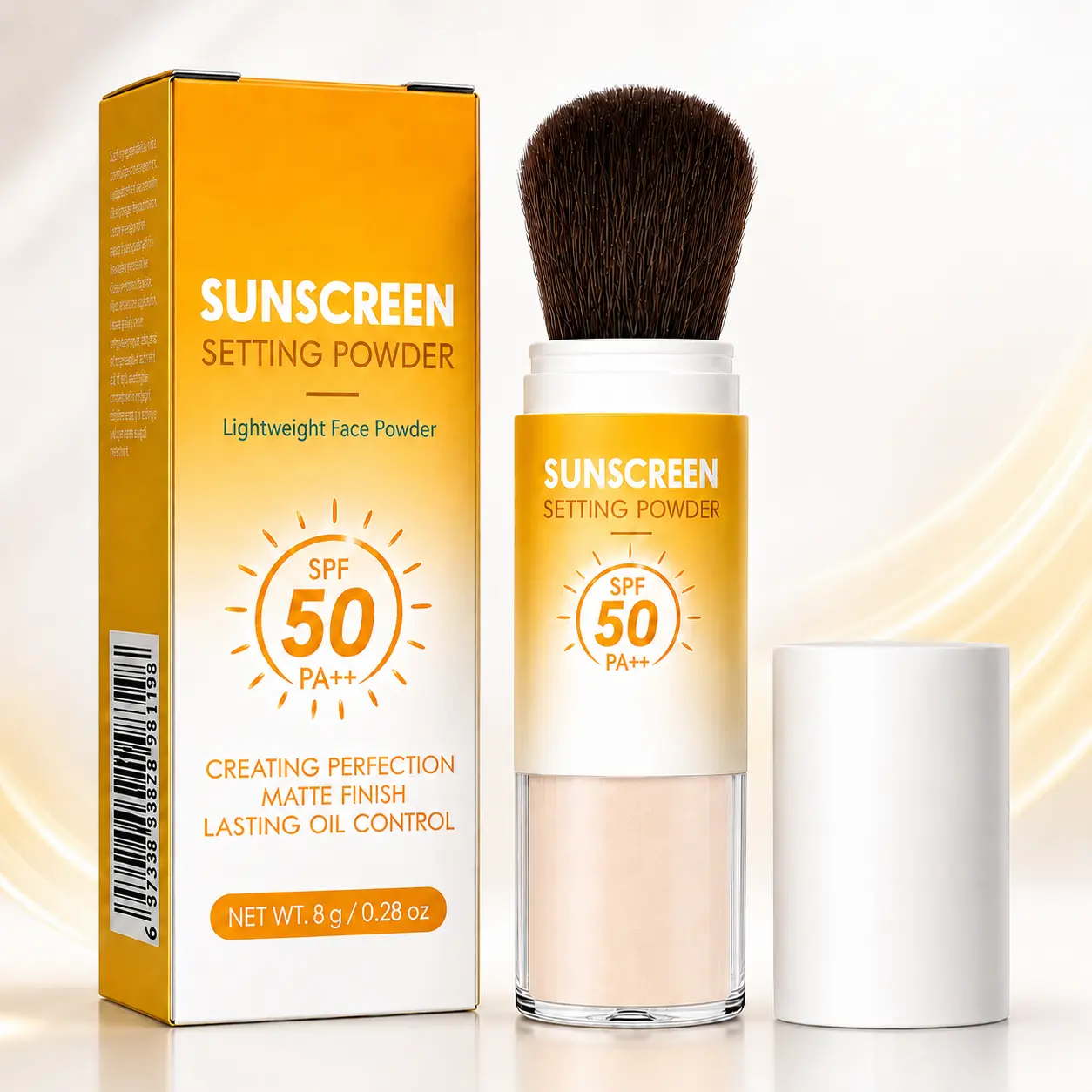 Brush On Mineral Sunscreen Setting Powder SPF50, Powder Sunscreen for Face Scalp & Hair, Waterproof Matte Powder for Oily Skin, Titanium Oxide Oil Control Blurring Powder, Lightweight Flawless Finish, Travel Beach Essentials, Anti Caking & Creasing