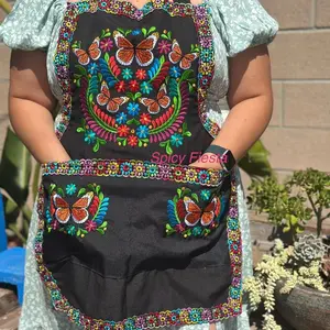Embroidered Apron- Monarch Butterfly/ Floral/ Virgen de Guadalupe