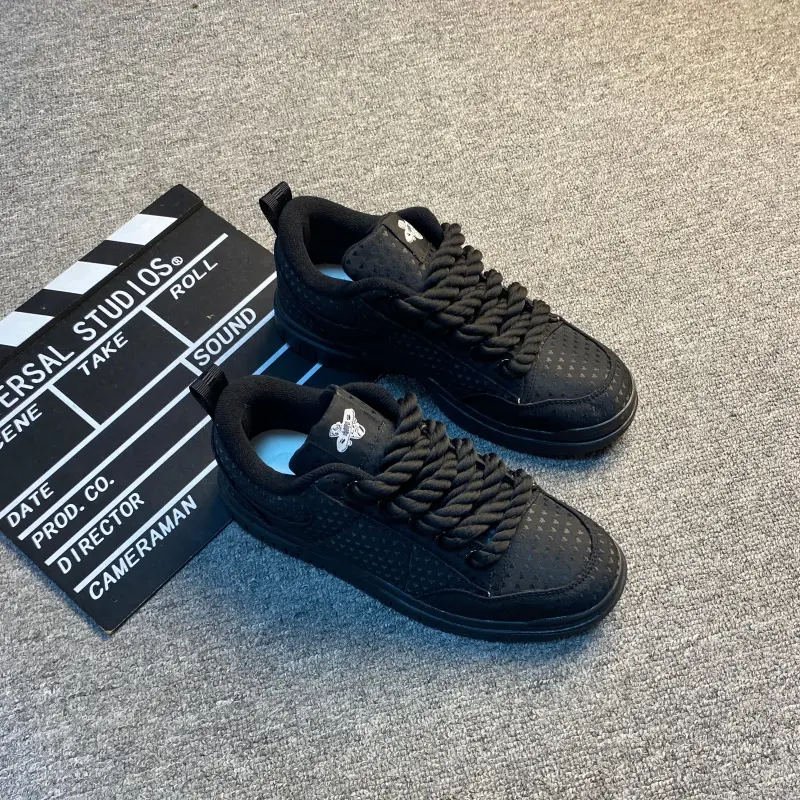 Men's Chunky Casual Sports Footwear - Embossed Dot Canvas Upper, Wide Fit, Thick Rubber Sole, Twisted Rope Laces Walking Shoes for Athletic Use, Sneaker, Sports Shoes, Chunky Shoes