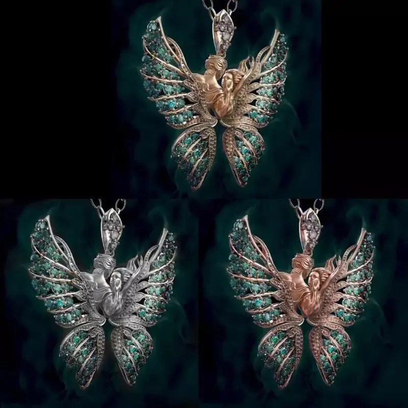 Angel Wings Pendant Charm Necklace - Modern Electroplated Alloy Costume Jewelry with Water Wave Chain, Diamond-Accent Fashion Accessory, Independent Packaging Included, Extension Chain Under 10cm, Casual Daily Wear, Employee Appreciation Gifts for Friends