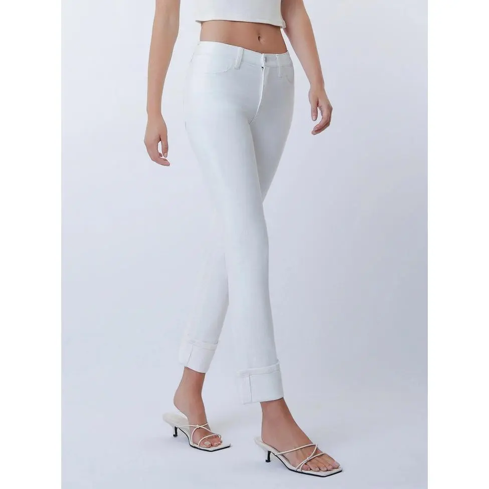 Mid Rise Cuffed Crop Slim Straight Jeans