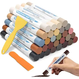 30+2P Wood Filler Sticks 30 Colos Wood Filler Putty Wax Crayons Furniture Repair Kit Putty Stick for Baseboard Cabinets Furniture Floors