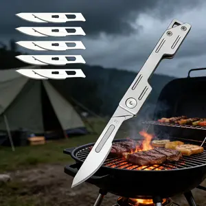 Stainless Steel Pocket Knife, Coin Pocket Size for Outdoor BBQ, DIY & Daily Office Use (EDC Utility Tool with Replaceable Blades)