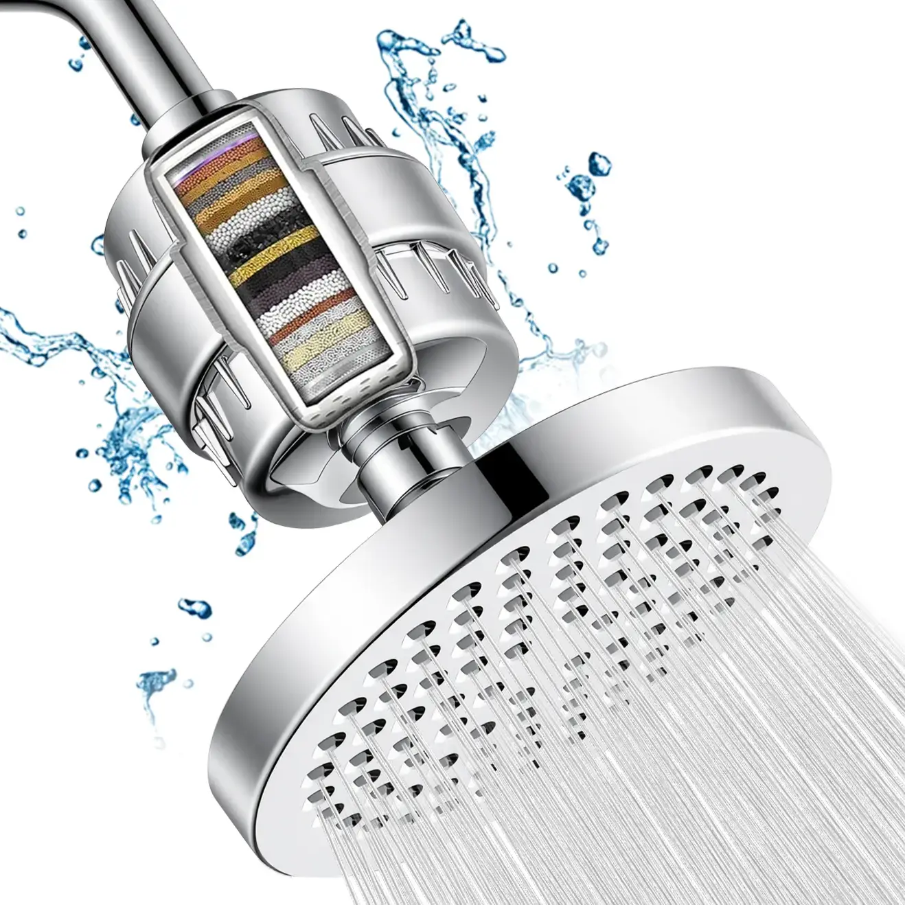 Filtered Shower Head Set 15 Stage Shower Filter - Reduces Chlorine And Heavy Metals High Pressure Showerhead Filter With 6" Round, Luxury Polished Chrome