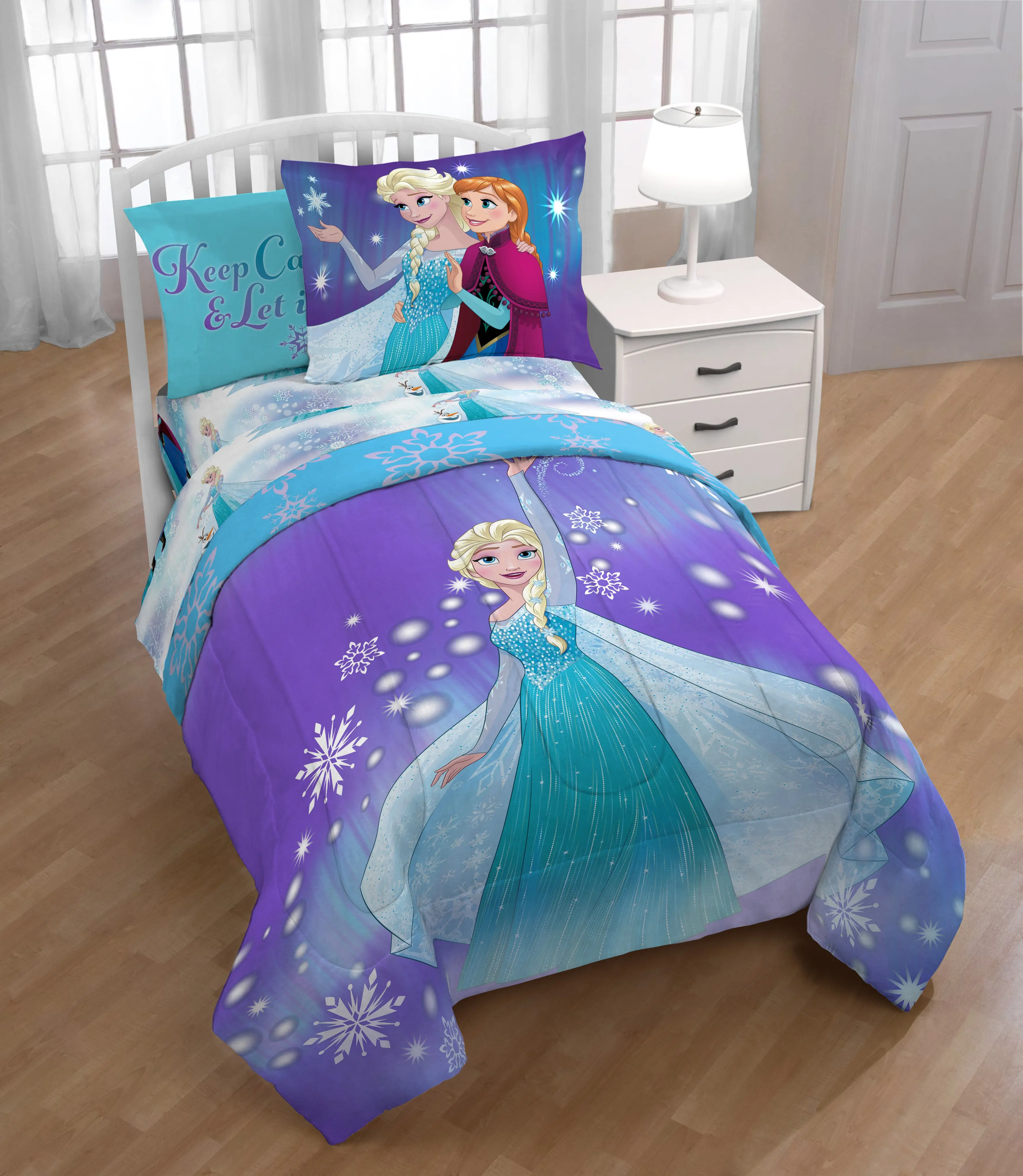 Disney Frozen Cartoon Print Bed Comforter Set - Soft, Warm Kids' Bedding with Sham