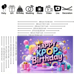 Kpop Birthday Background Banner, Crowns Balloons Clouds Gift Designs, Party Decoration, Festival Events Studio Props Family Gatherings Cake Table, Kpop Birthday Backdrop, Celebration Banner