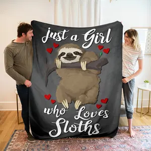 Cute Sloth Flannel Digital Printed Text Blanket, Soft And Comfortable Office Small Throw Blanket