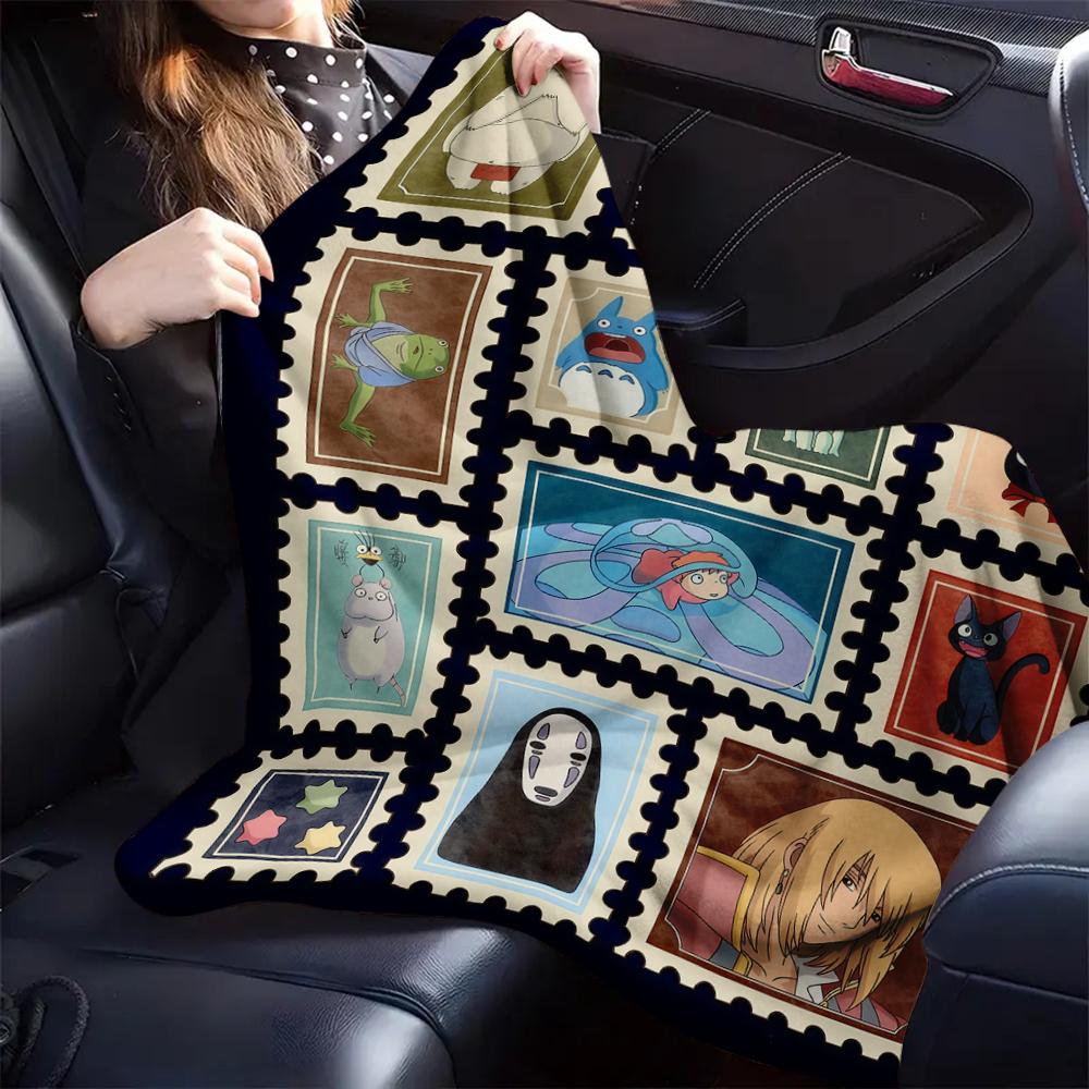 Retro Ghibli Blanket Soot Sprites Flannel Blanket Ghibli All Characters Stamp Blanket Mononoke Soft Warm Throw For Gamer Room Decor Dorm Essential Bed Sofa Home Gift