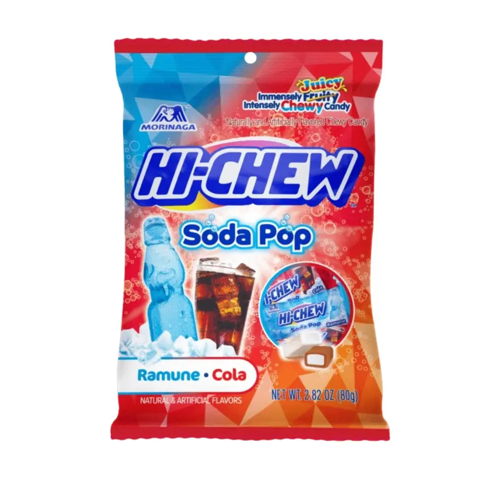 Morinaga Hi-Chew Soft Chewy Candies - Soda-Inspired Flavors (Ramune, Cola Taste), Ambient Chewing & Bubble Gum Snack for All Ages, 80g Sharing Pack, Flavored Chewing & Bubble Gum