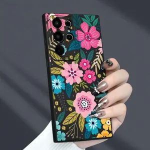 Flowers Pattern Angel Eye Matte Texture Full Protection Anti-fingerprint Black TPU Soft Phone Case with Lens Protector for Samsung Galaxy S20FE 2022 5G S21FE S23FE/Ultra/Plus Gifts for Friends Women Men Cover Protective
