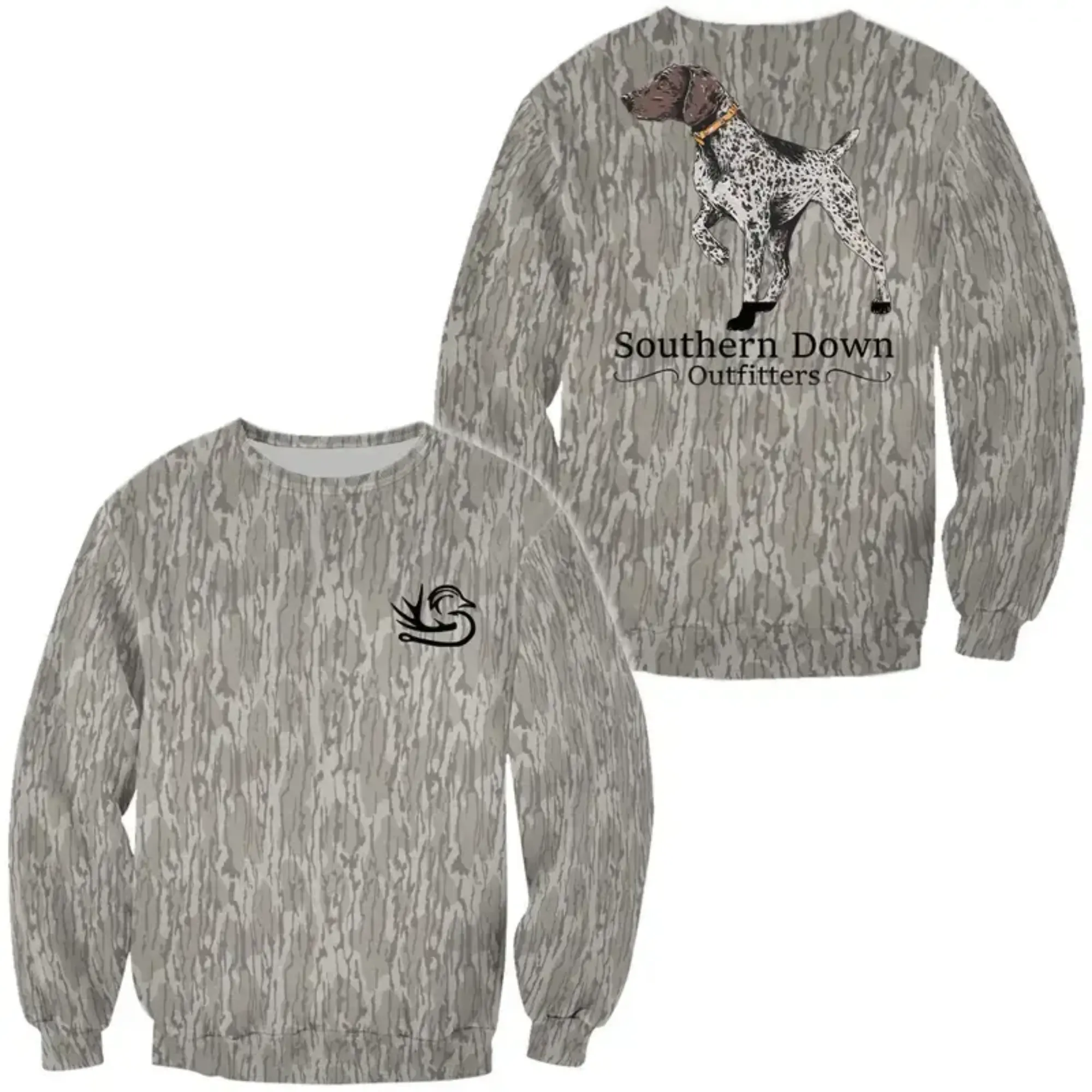 Southern Down Outfitters Hunting Dog Camo 3D Hoodie, Sweater , Men's Hunting Mossy Oak Bottomland Camo Hoodie, Sweatshirt, Vintage 3D , Gift Idea, Gift for Dad or Husband,Perfect For Outdoor Enthusiasts