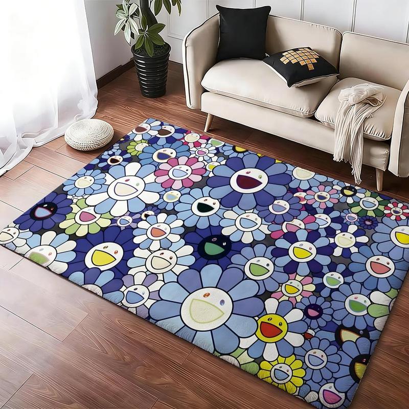 Classic Artwork T-Takashi Cool M-Murakami Floor Mat Flannel Rugs Soft Warmth Floor Mat Thickened Non-Slip for Room Home Decor Door Mat Strong Water Absorption Upgraded Anti-Slip Backing Easy to Clean