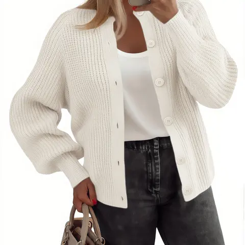 Women's 2025 Basic Solid Chunky Knit Cardigan - Long-Sleeve Crew Neck Button-Down Crop Top, Soft Practical Chic Casual Knitwear for Fall Work, Outdoor Pairing with Jeans