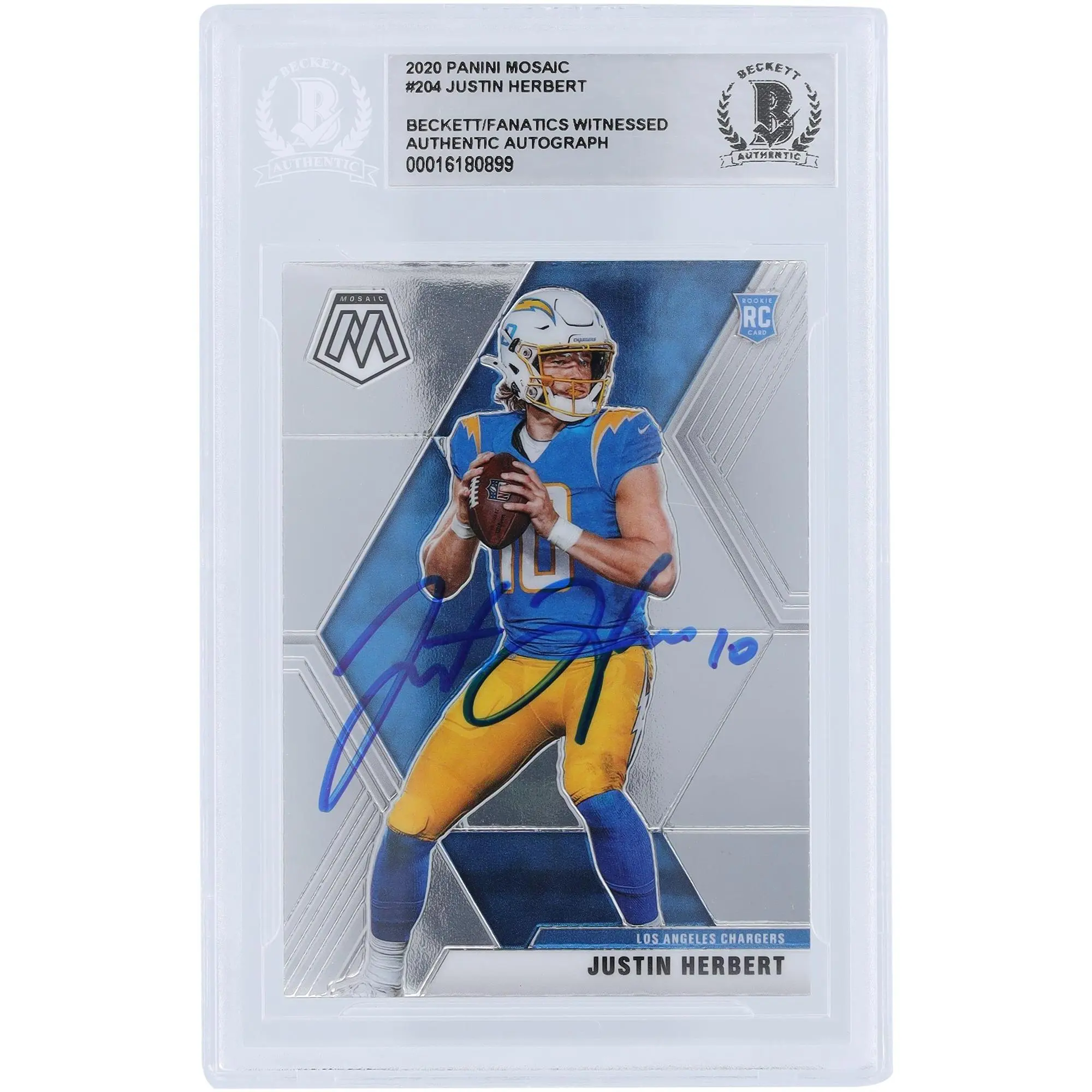Justin Herbert Los Angeles Chargers Autographed 2020 Panini Mosaic #204 Beckett Fanatics Witnessed Authenticated Rookie Card - Fanatics Authentic Certified