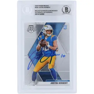 Justin Herbert Los Angeles Chargers Autographed 2020 Panini Mosaic #204 Beckett Fanatics Witnessed Authenticated Rookie Card - Fanatics Authentic Certified