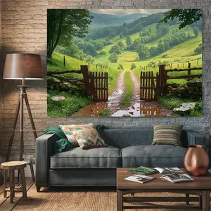 1pc Polyester Party Banner - Lively Greenery & Wooden Fence Backdrop, Birthday Photo Prop, Home & Party Wall Decoration