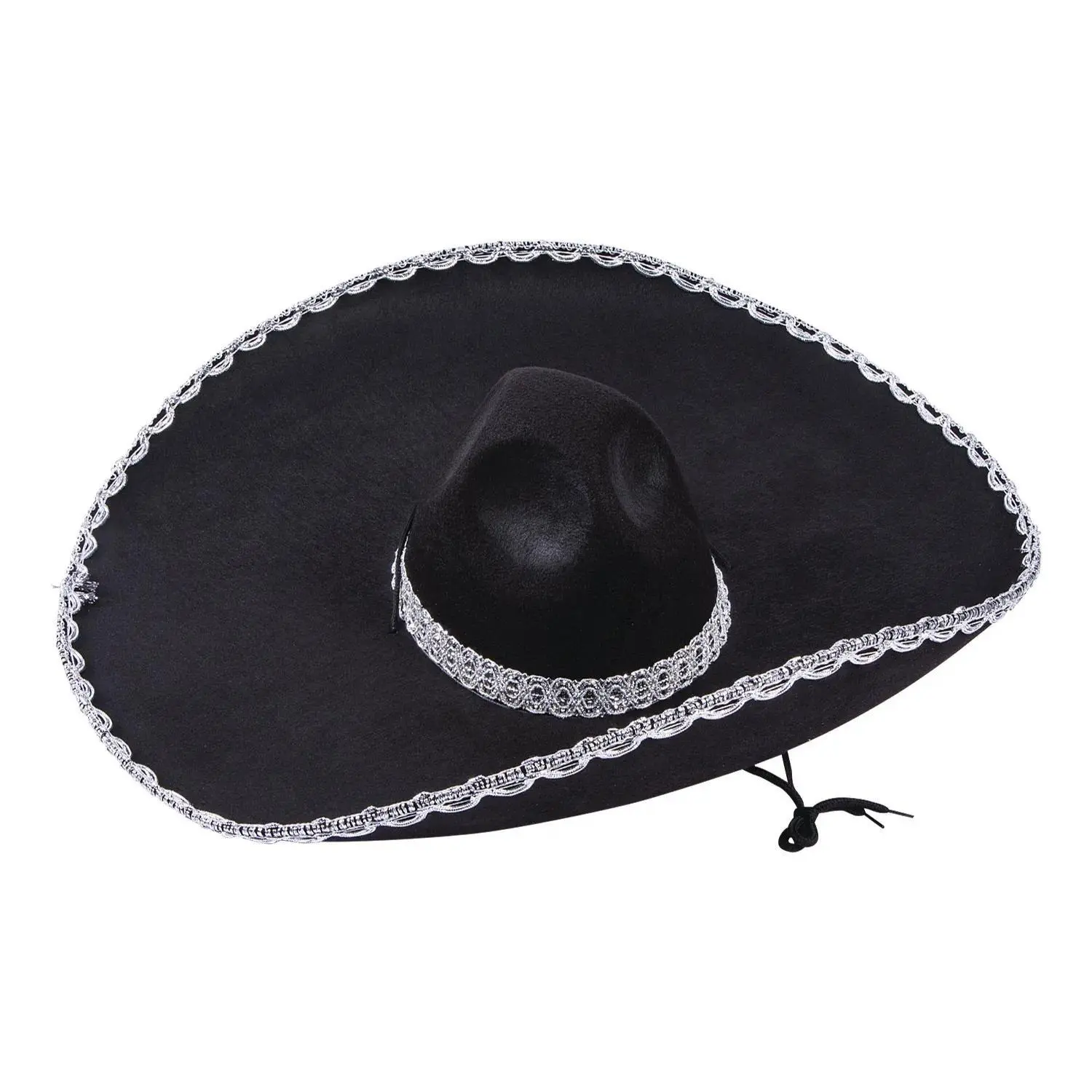 Adult’s Black Felt Mariachi Sombreros - 6 Pc., 7" Brim Western Embroidered Hats for Halloween, Mariachi-Themed Events