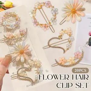 [Fairy-Like Rhinestone] 20 Pieces Top Clip | Fairy-Like Rhinestone Flower Hair Clip Set | Hair Accessories | Geometric Fashion Cute Frog Clip | Flower Hairpin | Frog Clip Headwear | Christmas Halloween Thanksgiving Gifts
